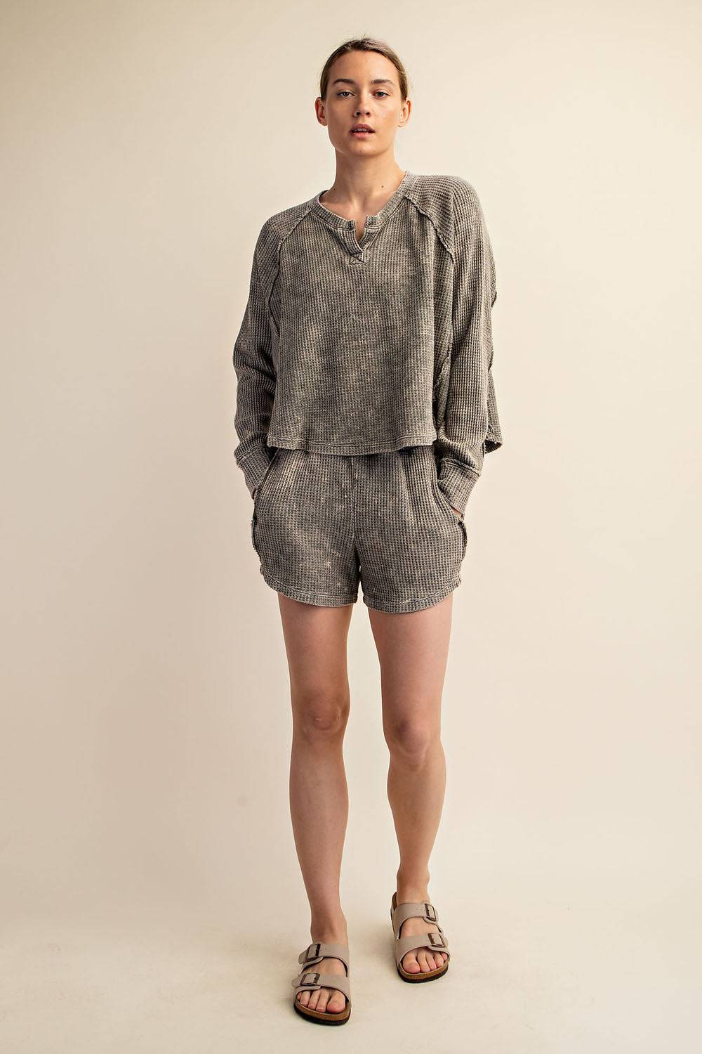 Mineral Washed Waffle Short Set - Hype Up