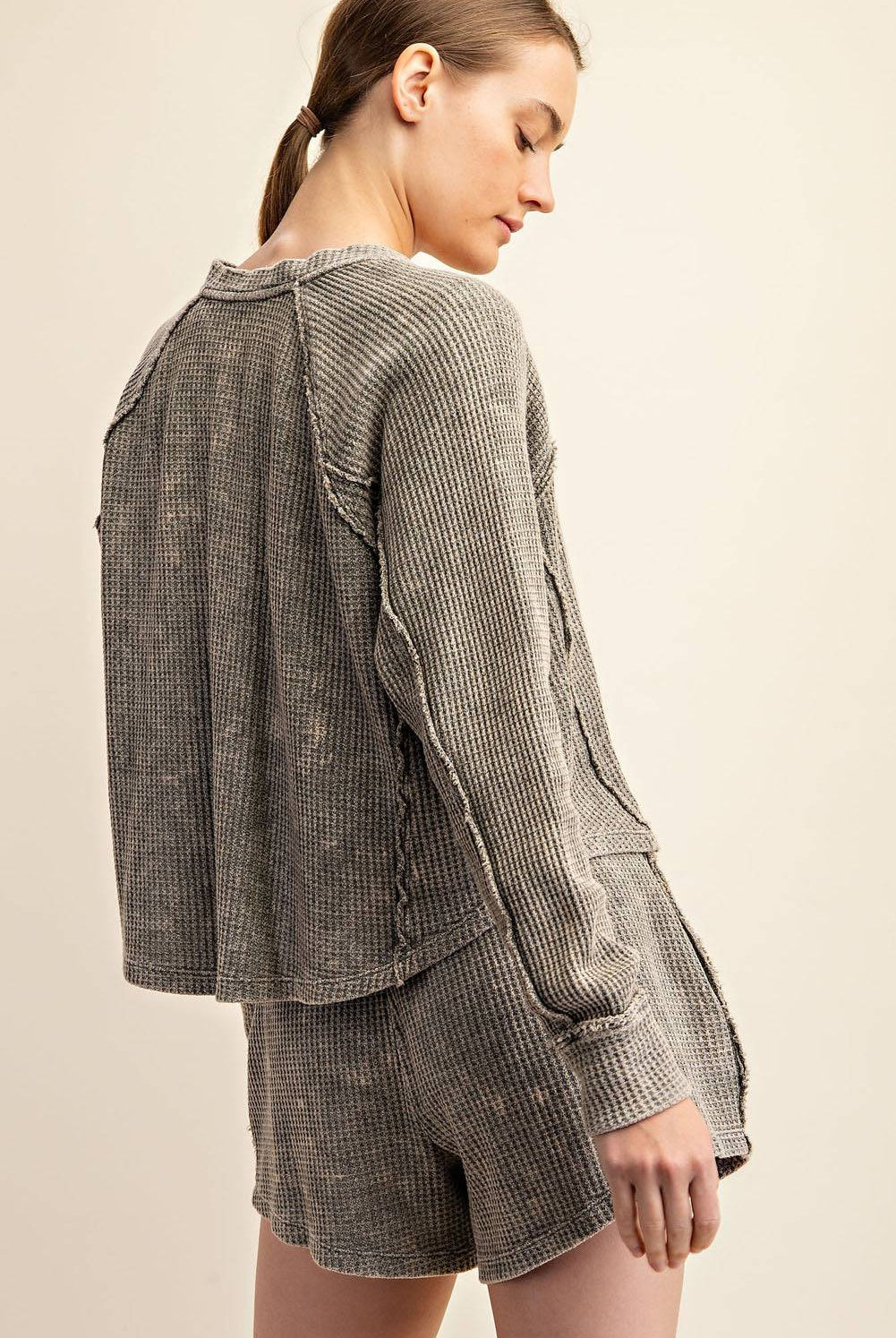 Mineral Washed Waffle Short Set - Hype Up