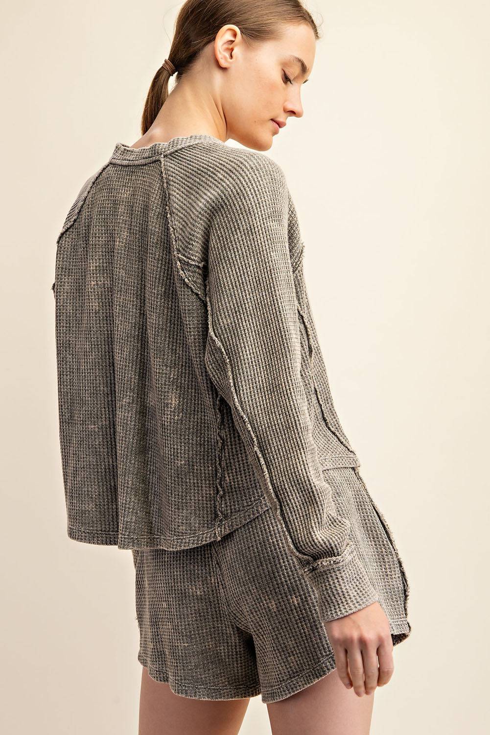 Mineral Washed Waffle Short Set - Hype Up