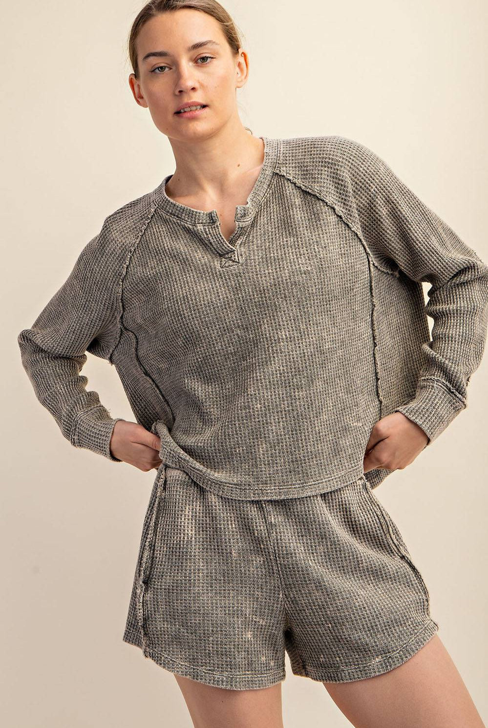 Mineral Washed Waffle Short Set - Hype Up