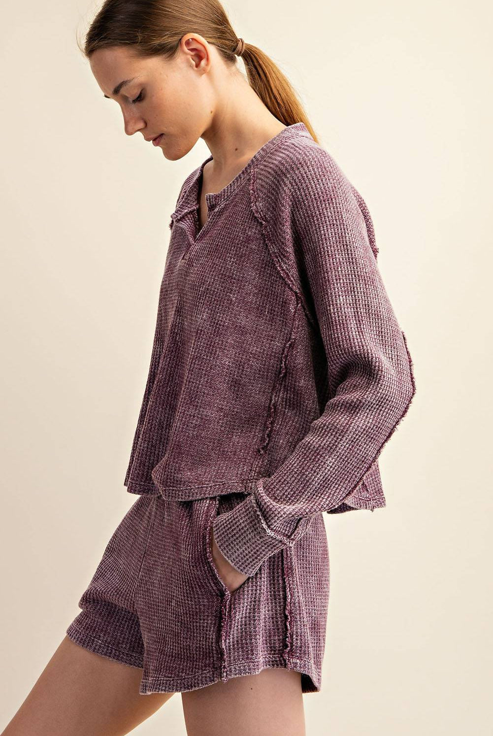 Mineral Washed Waffle Short Set - Hype Up