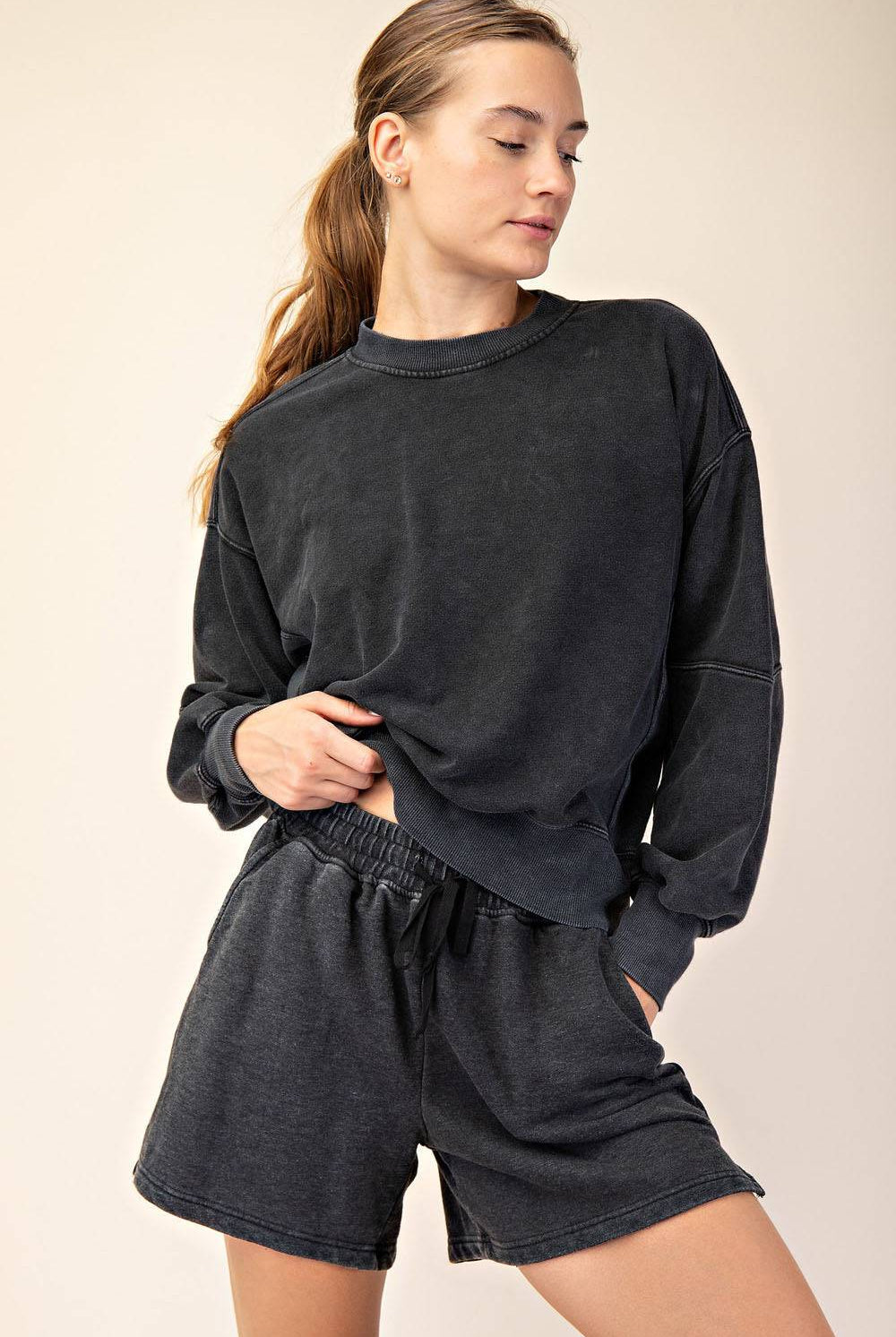 Mineral Washed French Terry Short Set - Hype Up