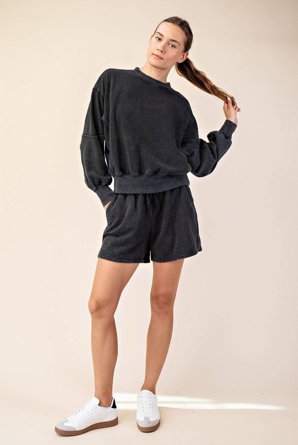 Mineral Washed French Terry Short Set - Hype Up