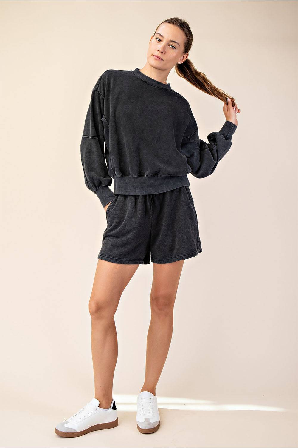 Mineral Washed French Terry Short Set - Hype Up