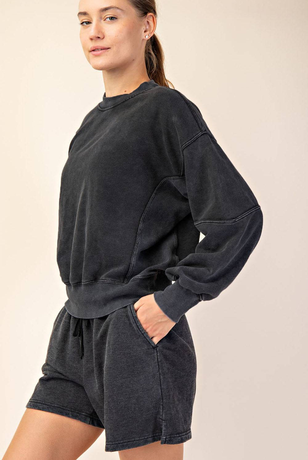 Mineral Washed French Terry Short Set - Hype Up