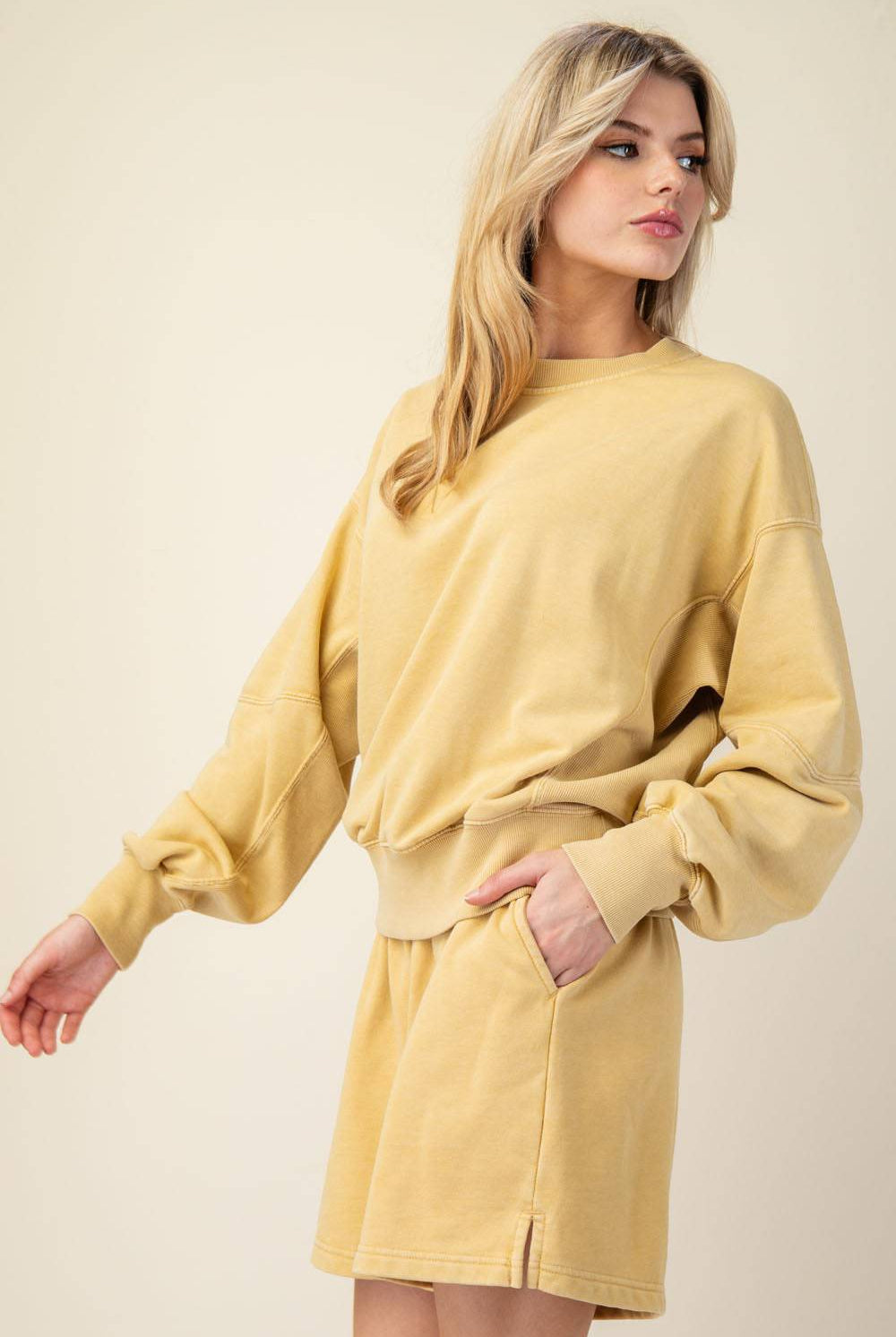 Mineral Washed French Terry Short Set - Hype Up