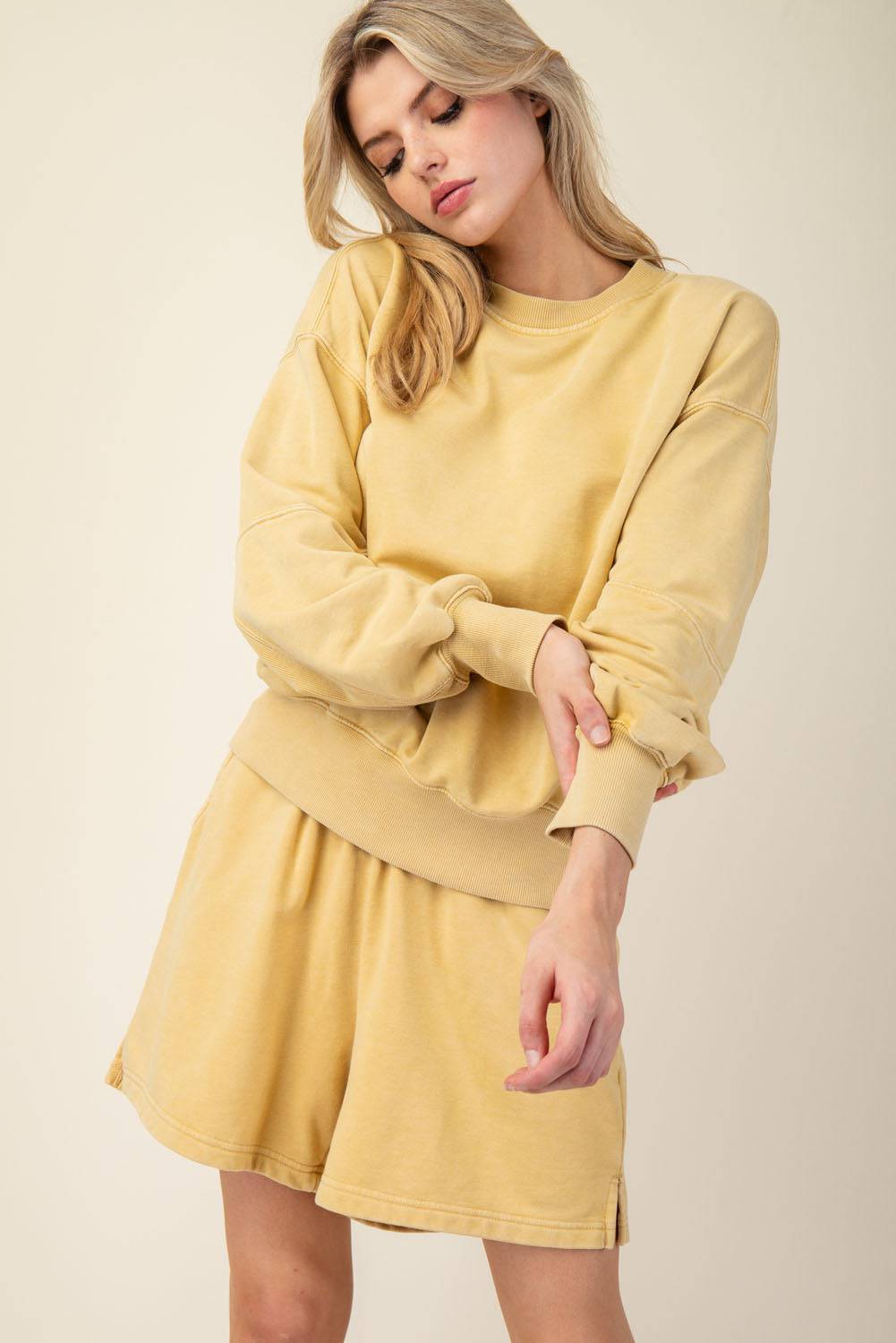 Mineral Washed French Terry Short Set - Hype Up