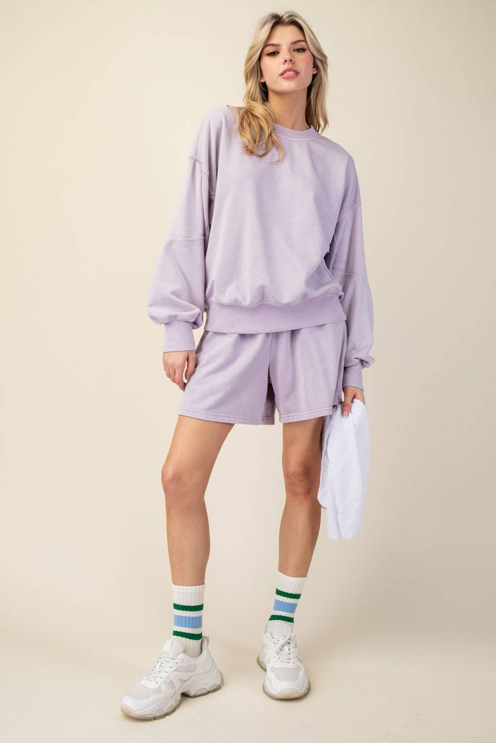 Mineral Washed French Terry Short Set - Hype Up