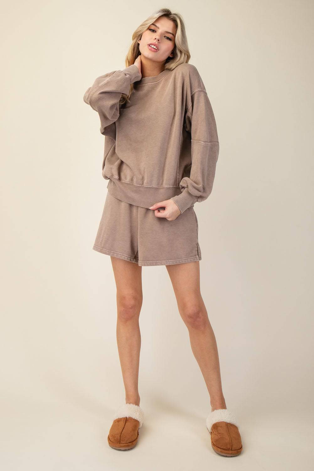 Mineral Washed French Terry Short Set - Hype Up