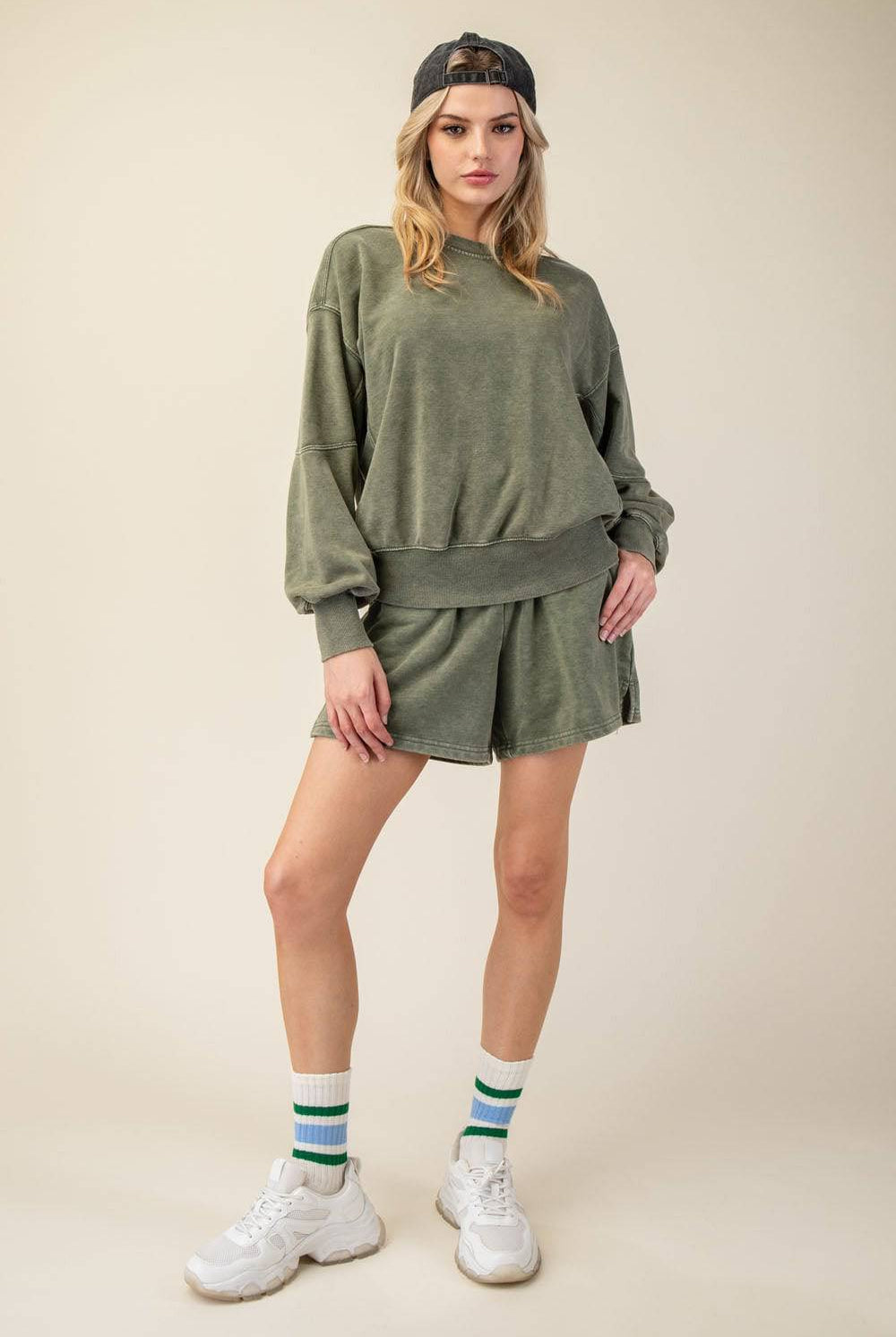 Mineral Washed French Terry Short Set - Hype Up