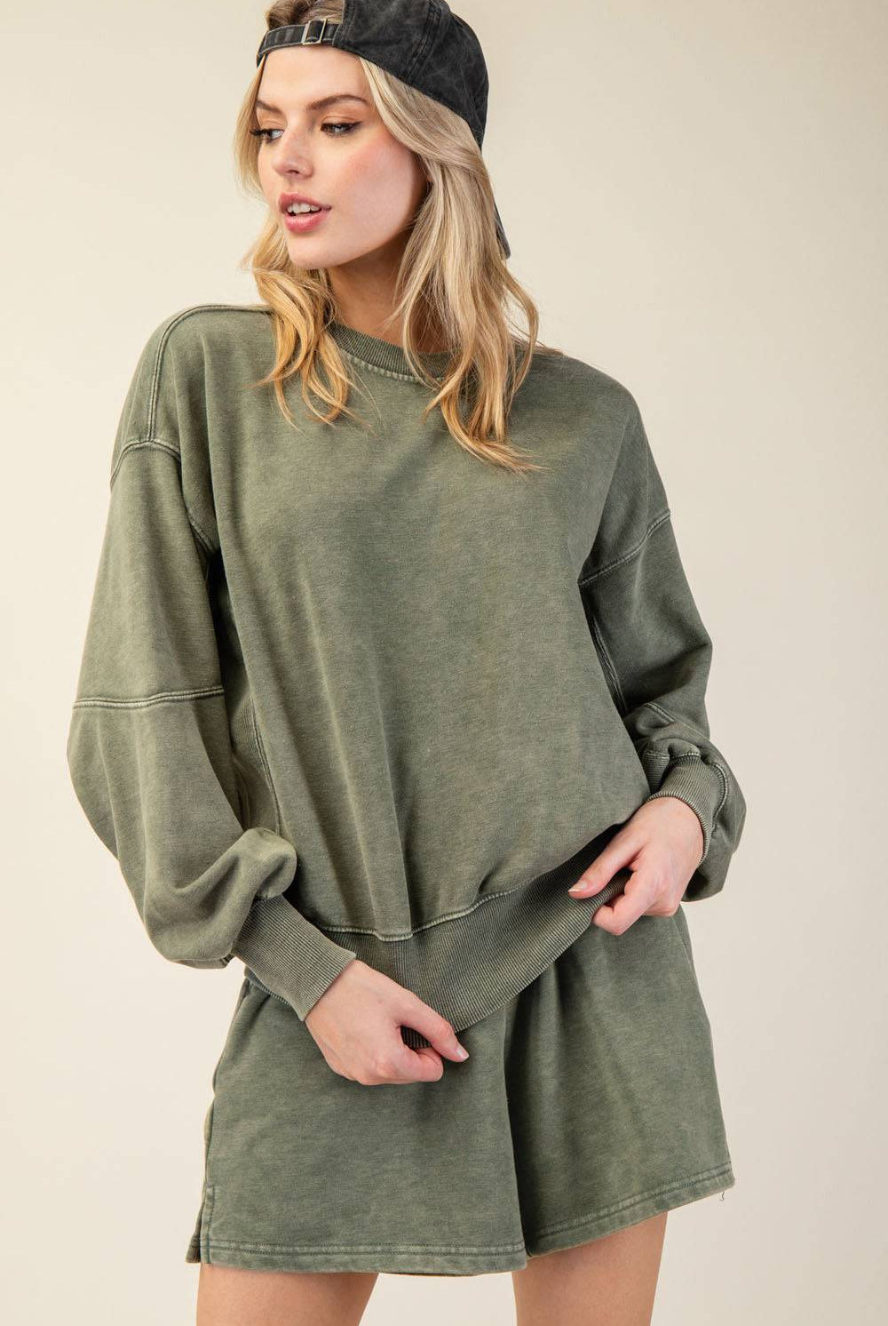 Mineral Washed French Terry Short Set - Hype Up