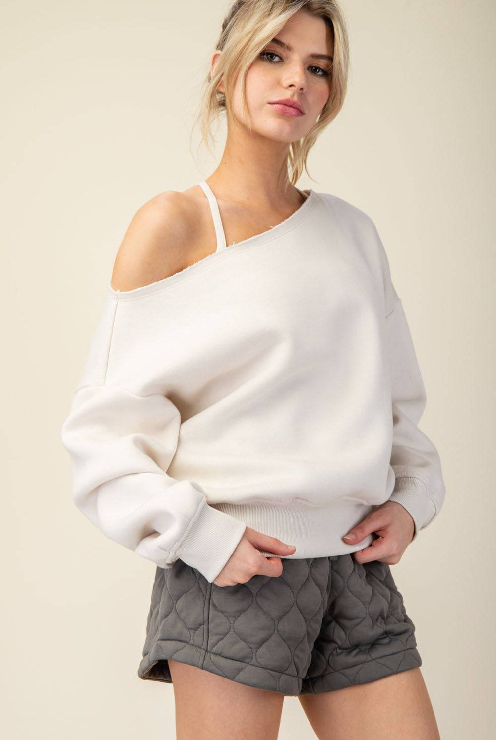 Off Shoulder Sweatshirt - Hype Up