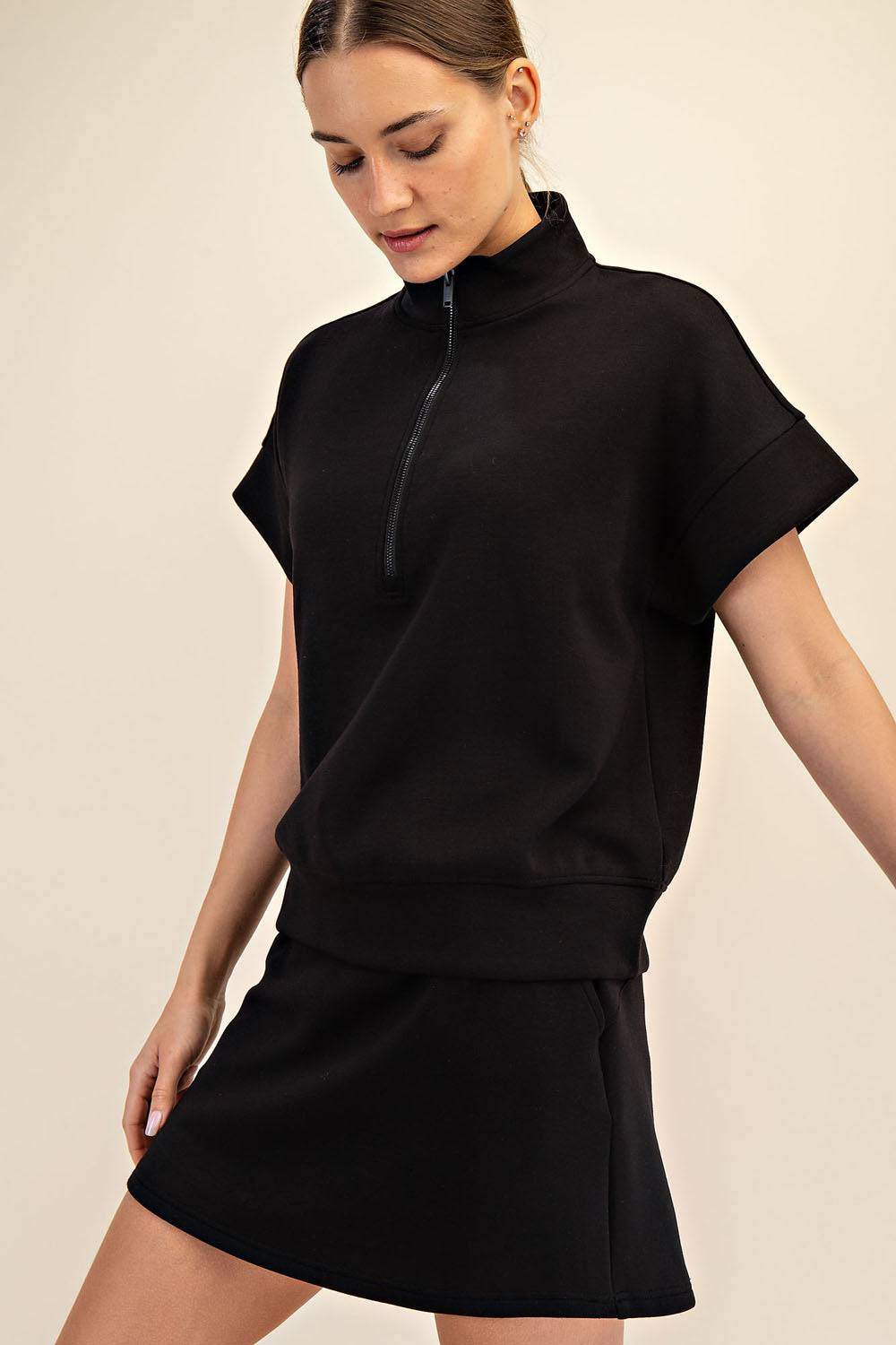 Modal Scuba Quarter Mock Neck Zip Top - Hype Up