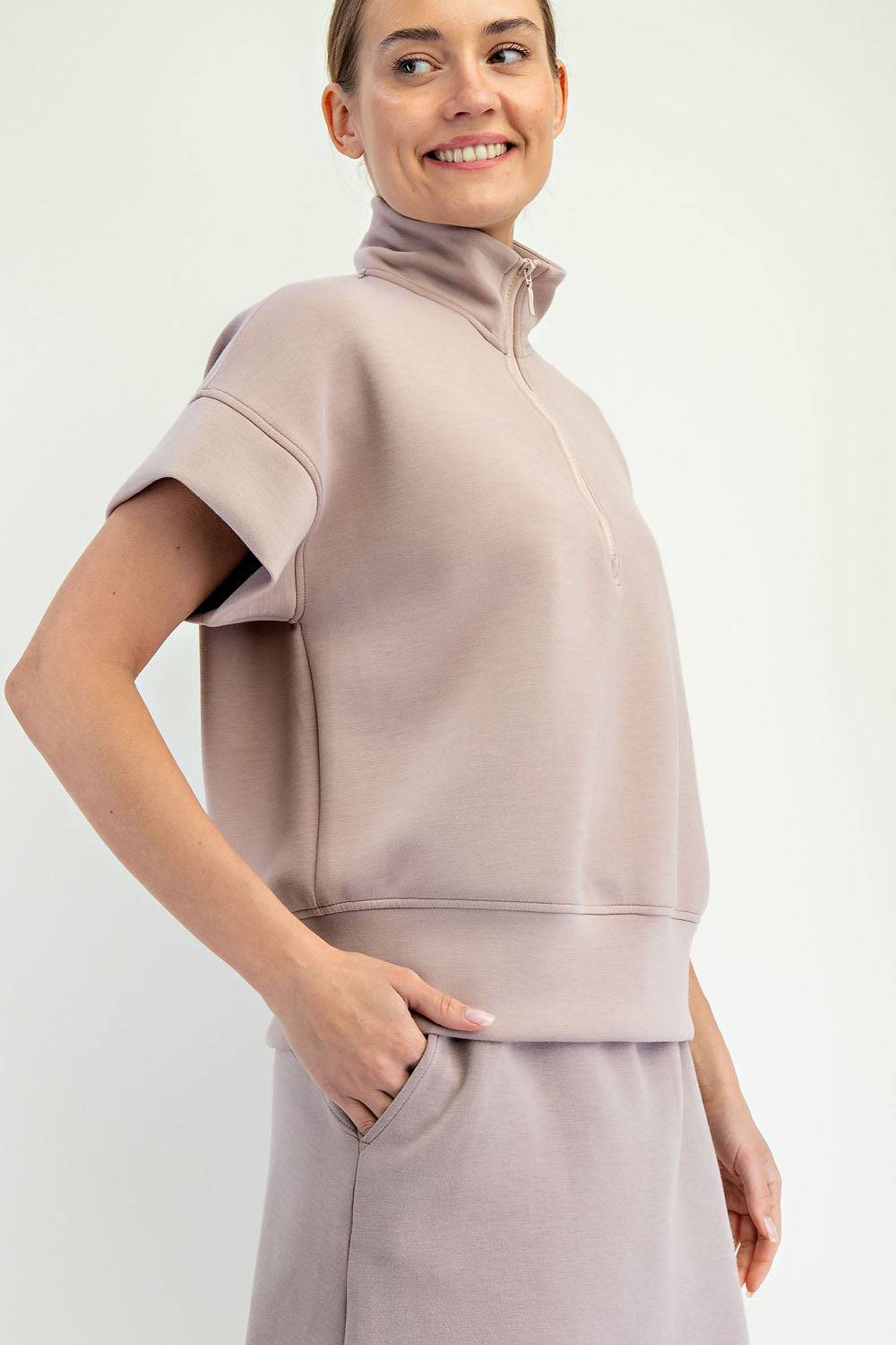 Modal Scuba Quarter Mock Neck Zip Top - Hype Up