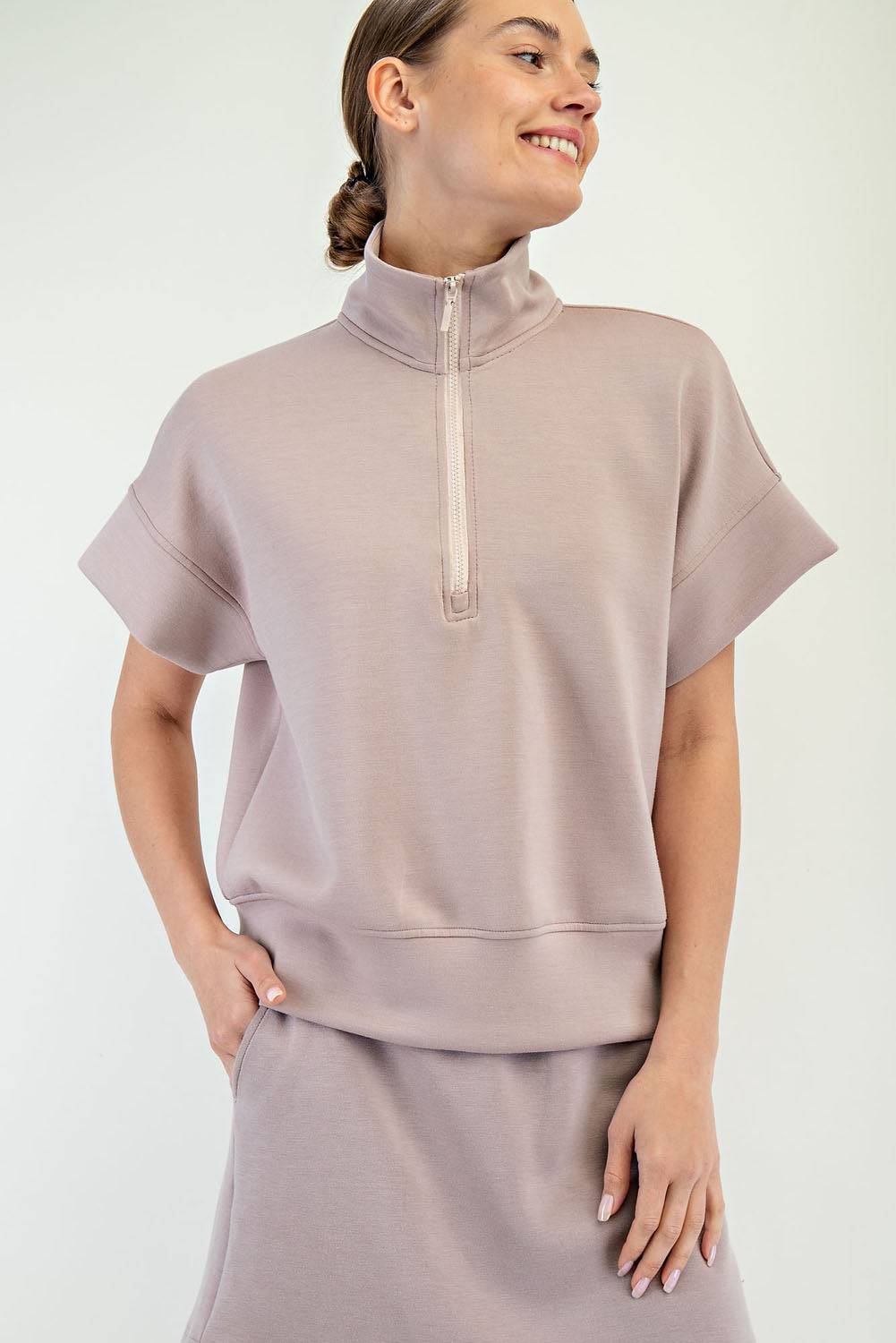 Modal Scuba Quarter Mock Neck Zip Top - Hype Up