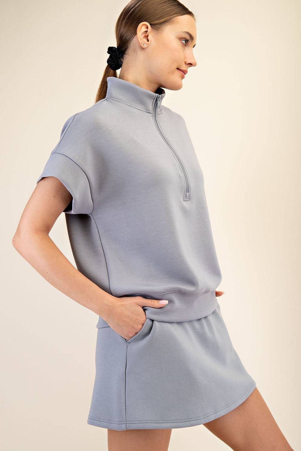 Modal Scuba Quarter Mock Neck Zip Top - Hype Up