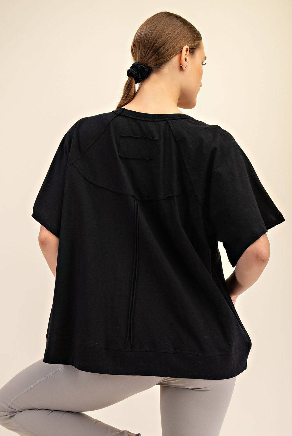 Cotton Slub Oversized Shot Sleeve Top - Hype Up