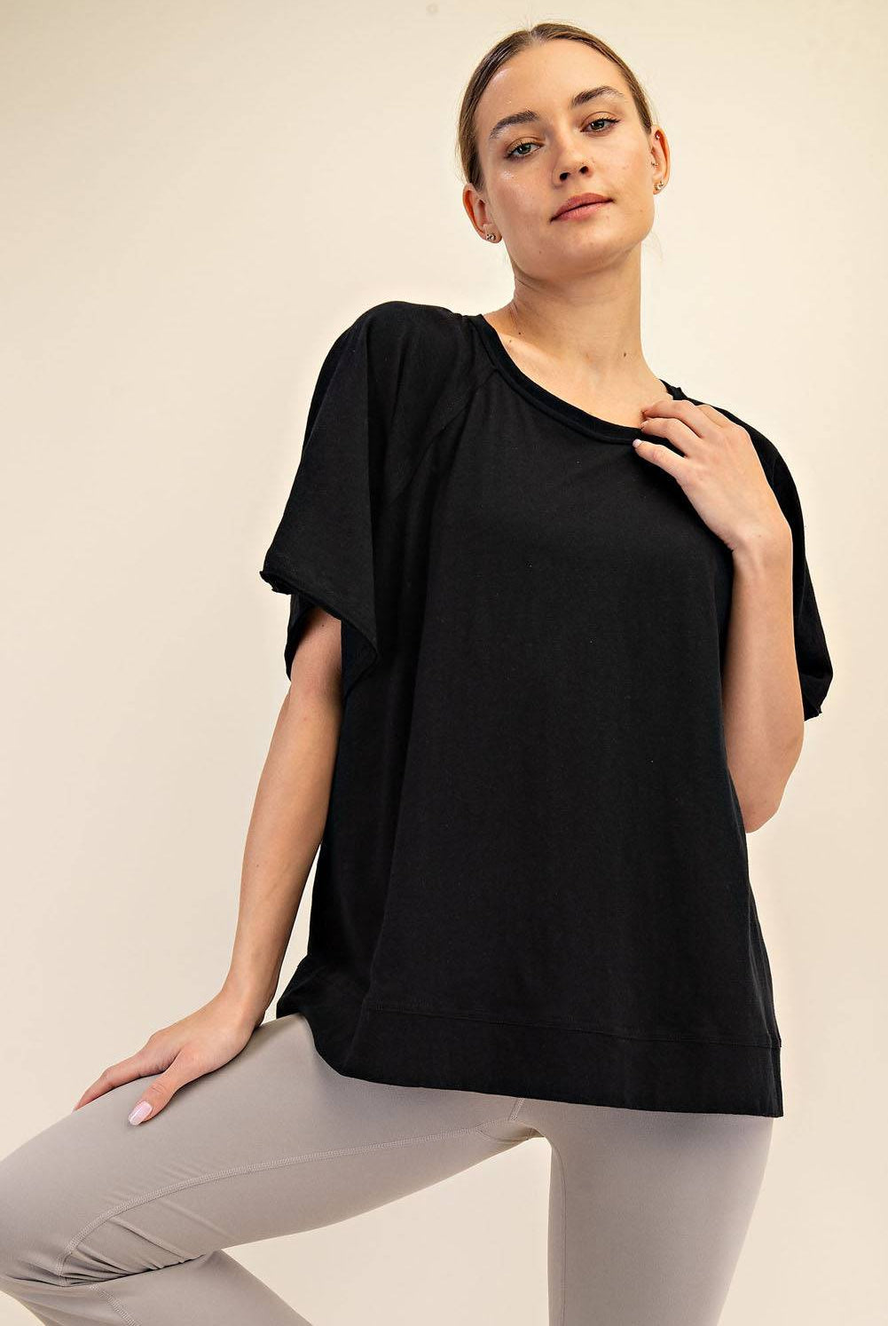 Cotton Slub Oversized Shot Sleeve Top - Hype Up