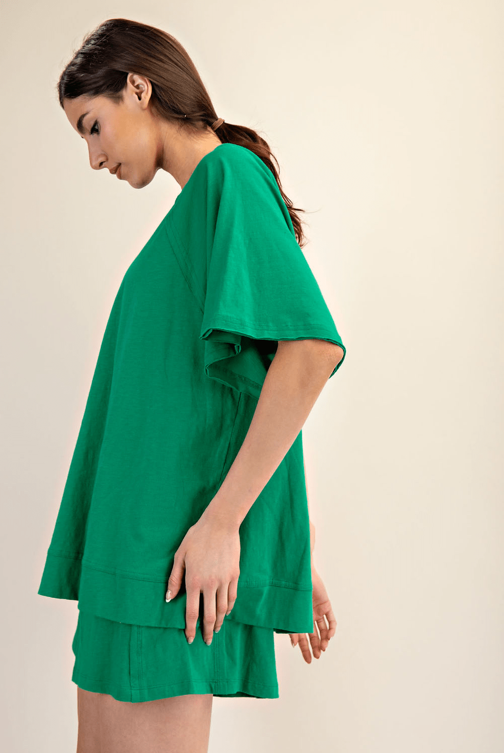 Cotton Slub Oversized Shot Sleeve Top - Hype Up