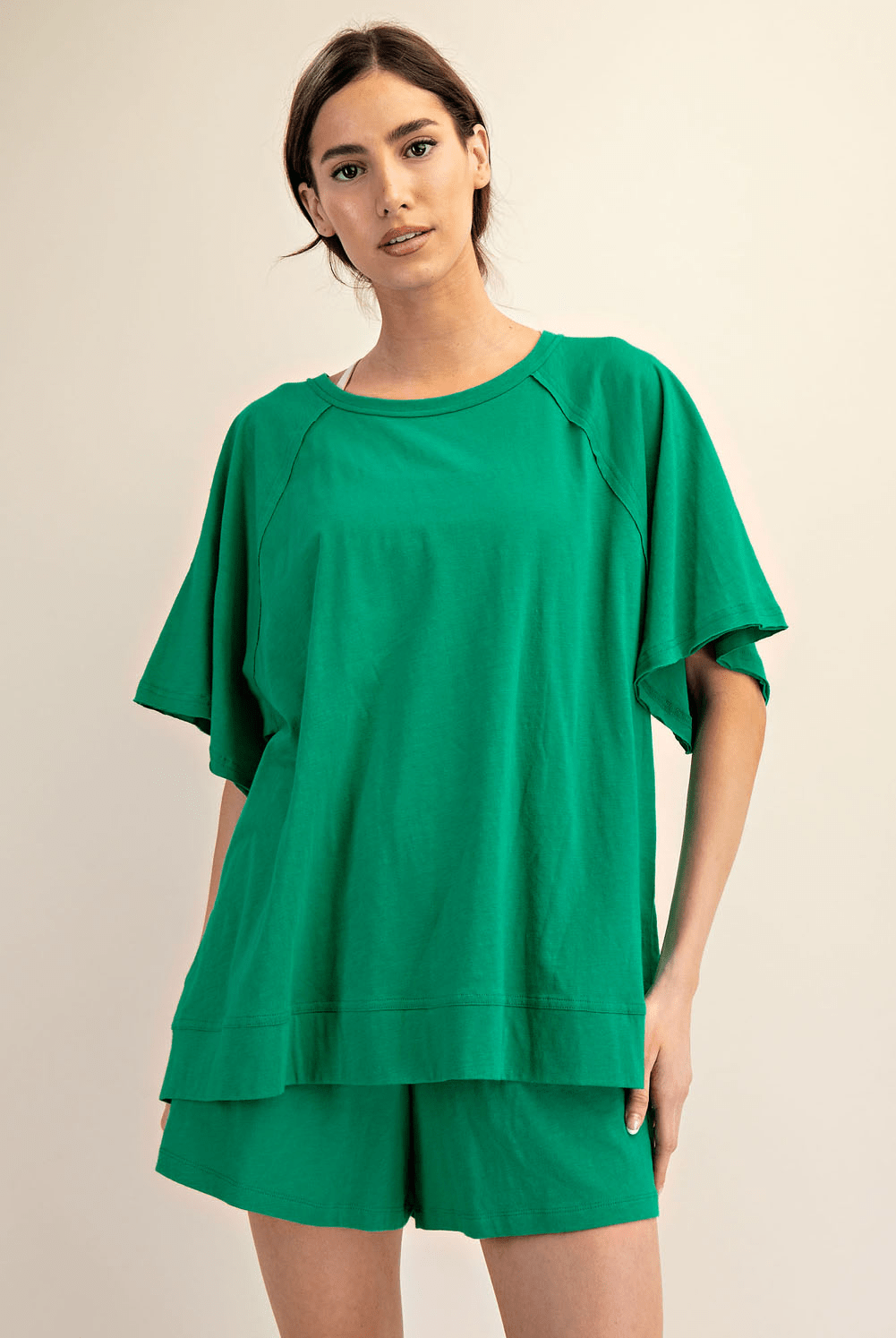 Cotton Slub Oversized Shot Sleeve Top - Hype Up