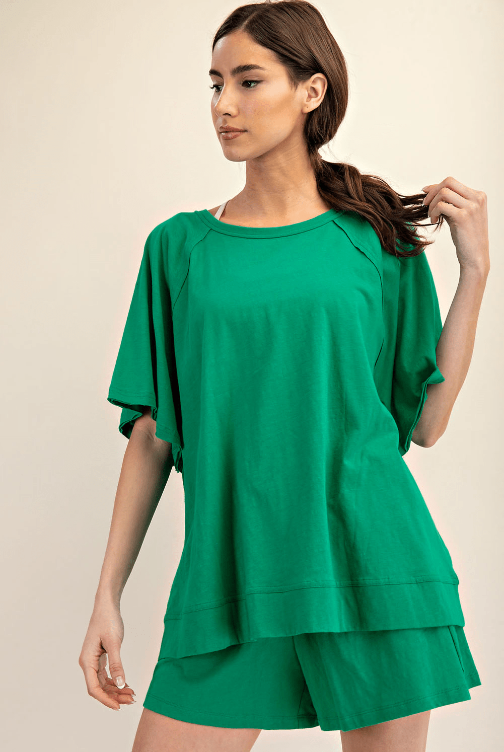 Cotton Slub Oversized Shot Sleeve Top - Hype Up