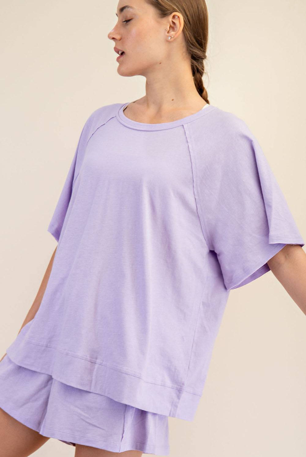 Cotton Slub Oversized Shot Sleeve Top - Hype Up