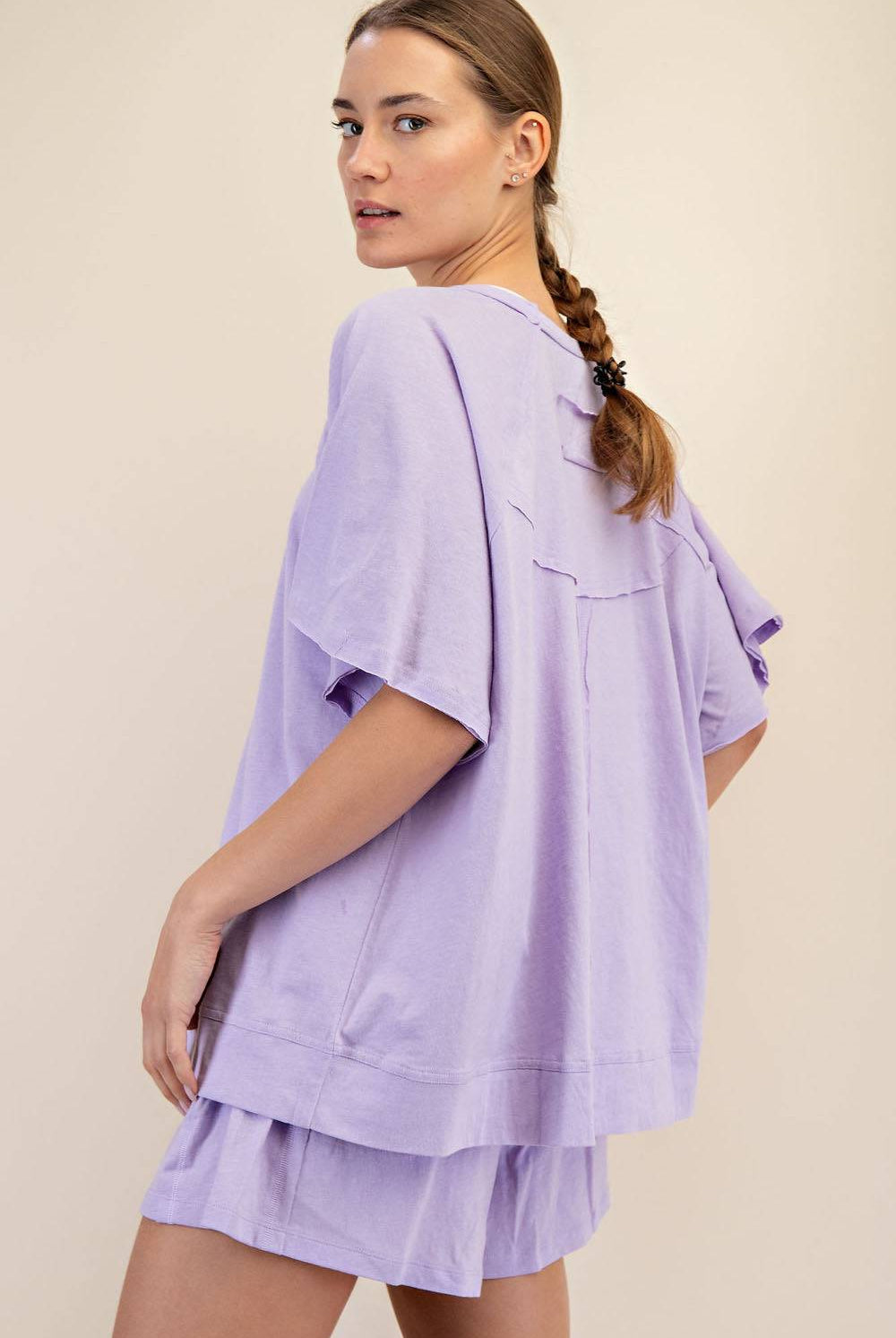 Cotton Slub Oversized Shot Sleeve Top - Hype Up