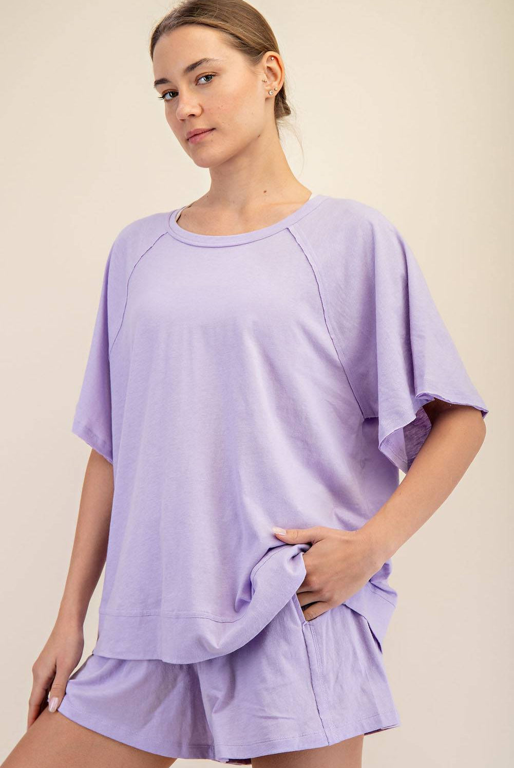 Cotton Slub Oversized Shot Sleeve Top - Hype Up