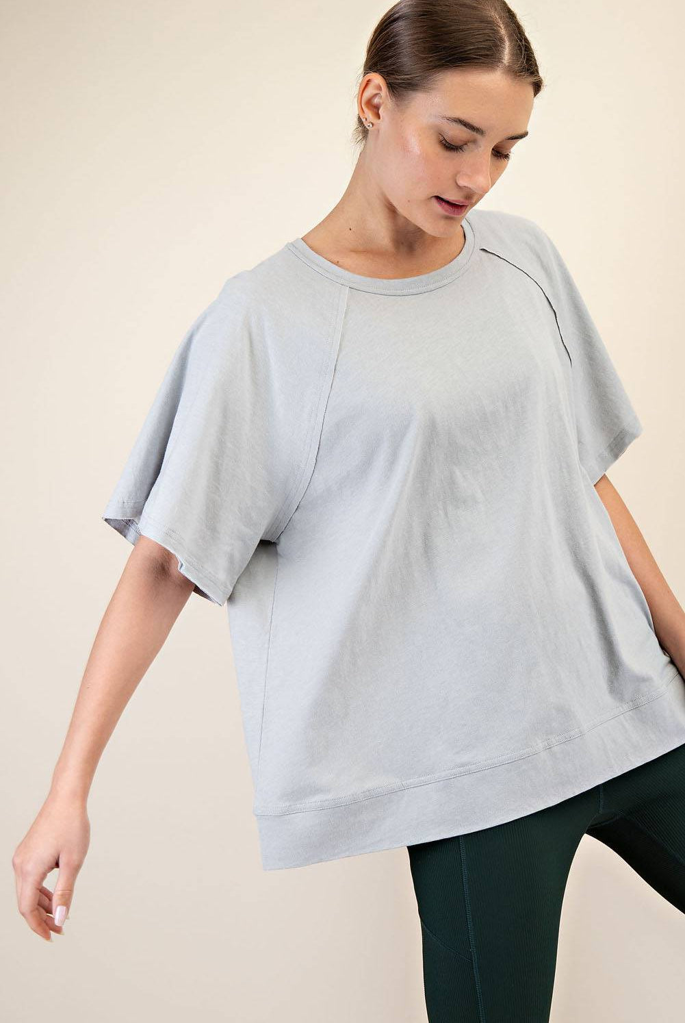 Cotton Slub Oversized Shot Sleeve Top - Hype Up