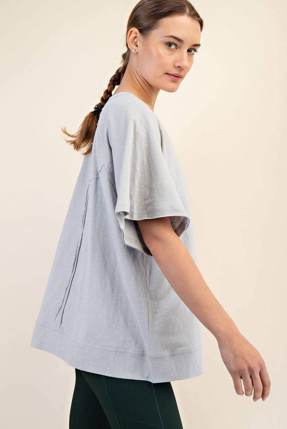 Cotton Slub Oversized Shot Sleeve Top - Hype Up