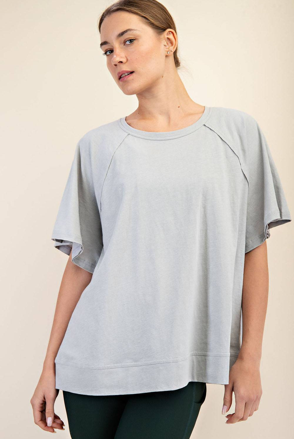 Cotton Slub Oversized Shot Sleeve Top - Hype Up