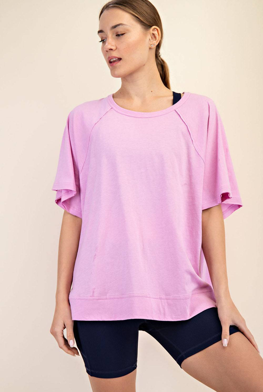 Cotton Slub Oversized Shot Sleeve Top - Hype Up