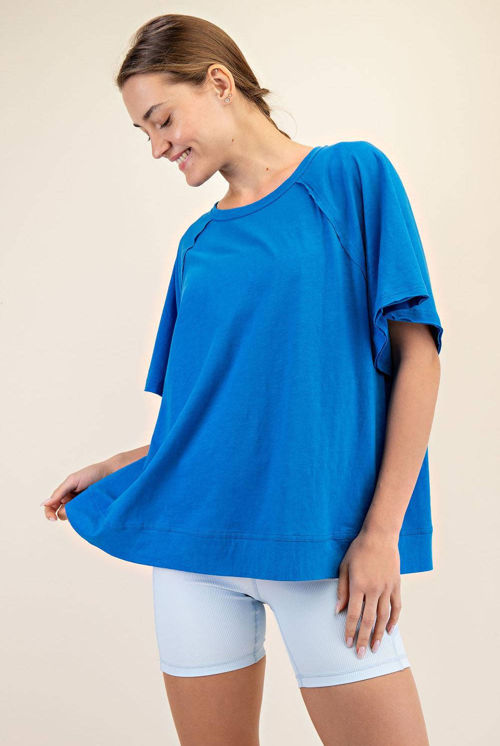 Cotton Slub Oversized Shot Sleeve Top - Hype Up