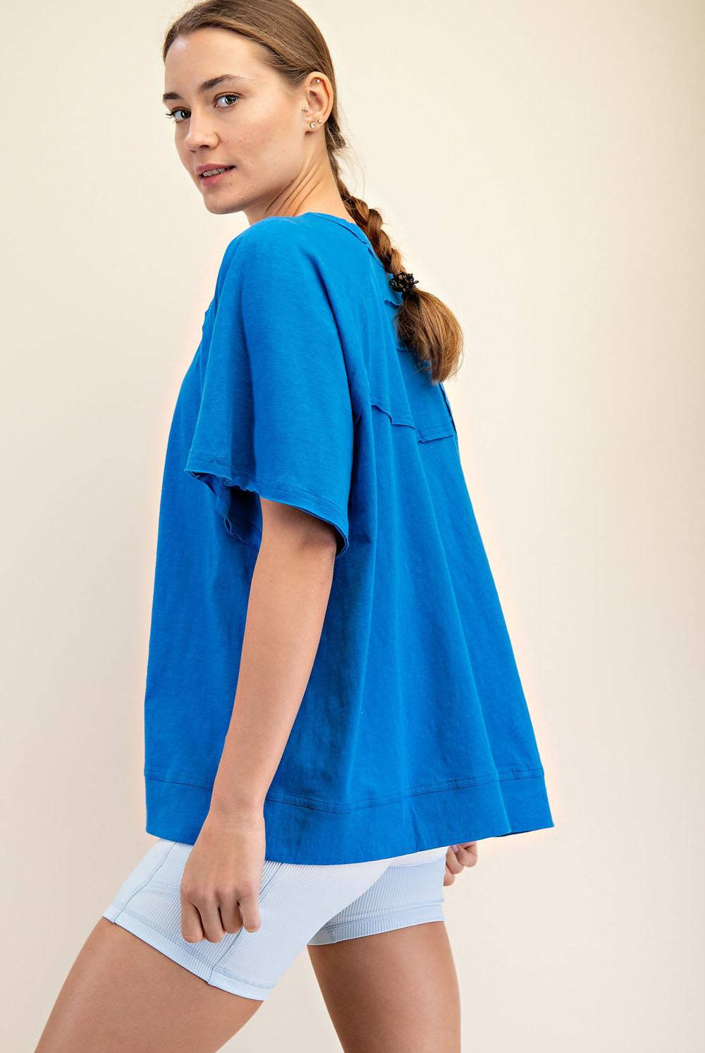 Cotton Slub Oversized Shot Sleeve Top - Hype Up
