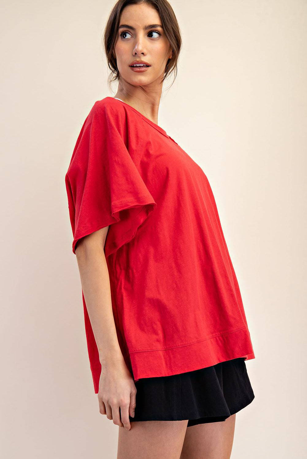 Cotton Slub Oversized Shot Sleeve Top - Hype Up
