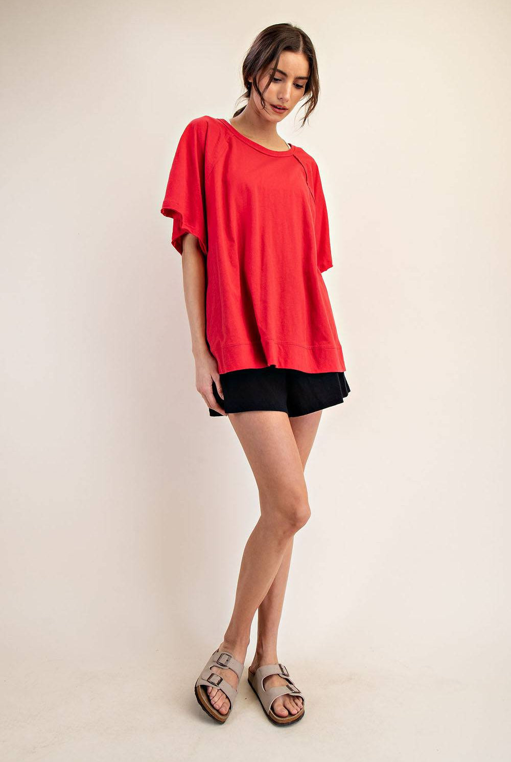 Cotton Slub Oversized Shot Sleeve Top - Hype Up