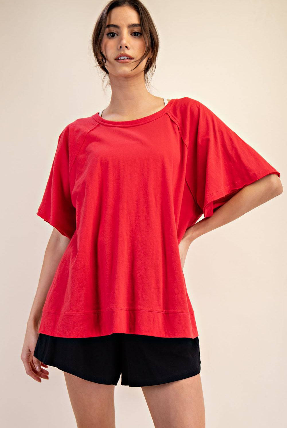 Cotton Slub Oversized Shot Sleeve Top - Hype Up