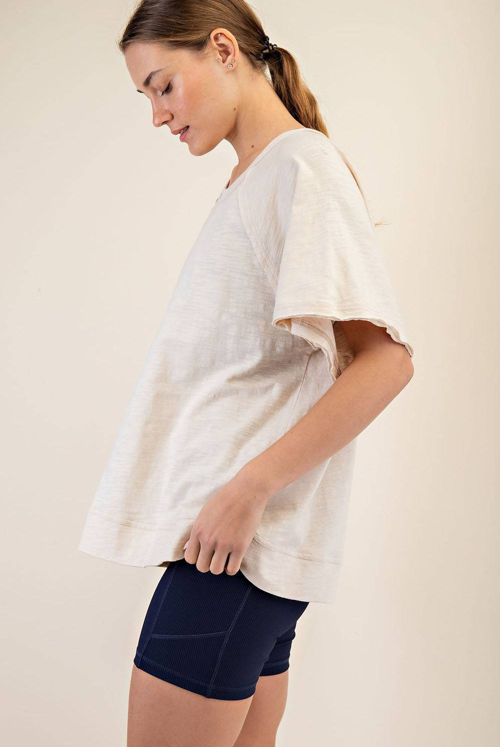 Cotton Slub Oversized Shot Sleeve Top - Hype Up