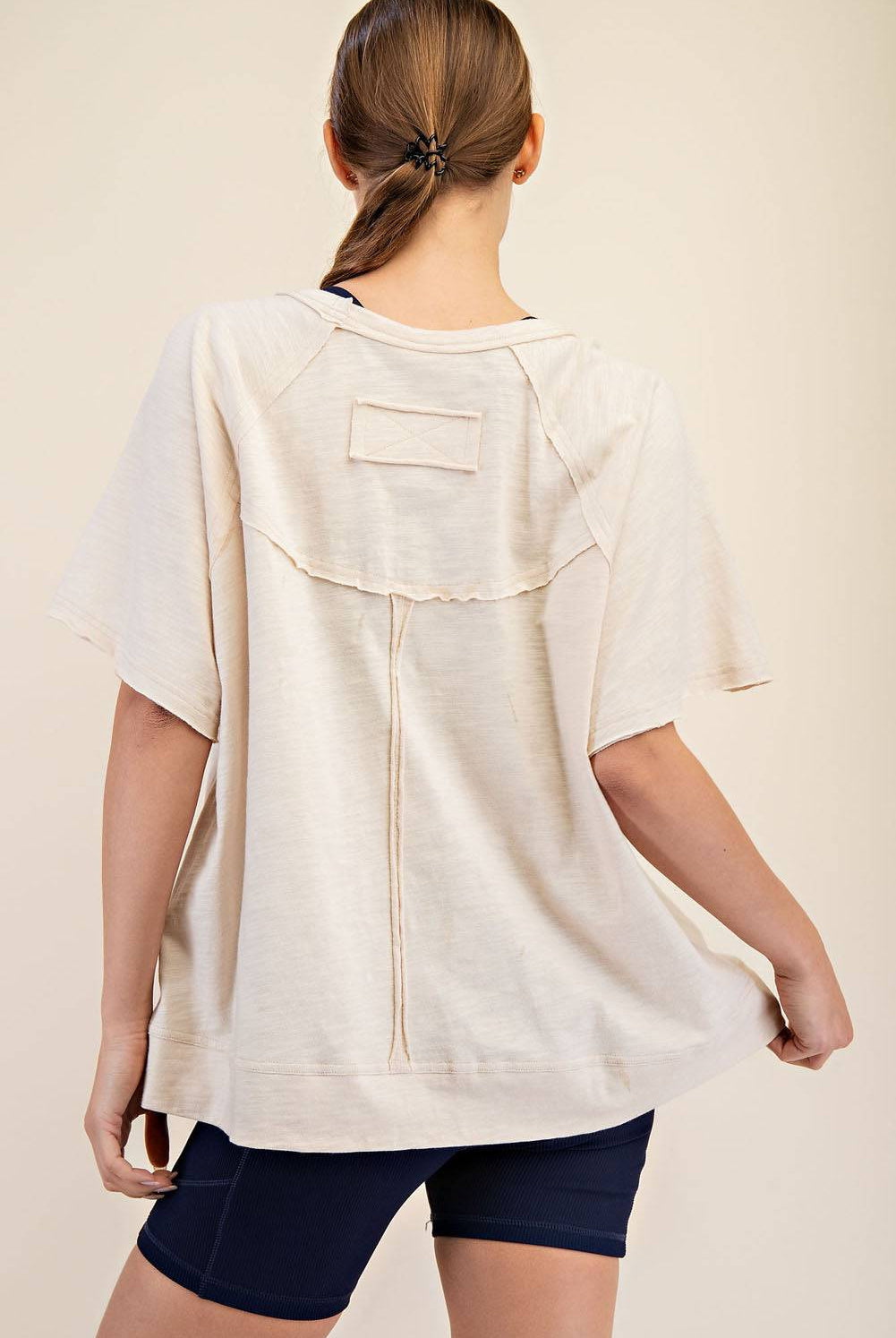 Cotton Slub Oversized Shot Sleeve Top - Hype Up