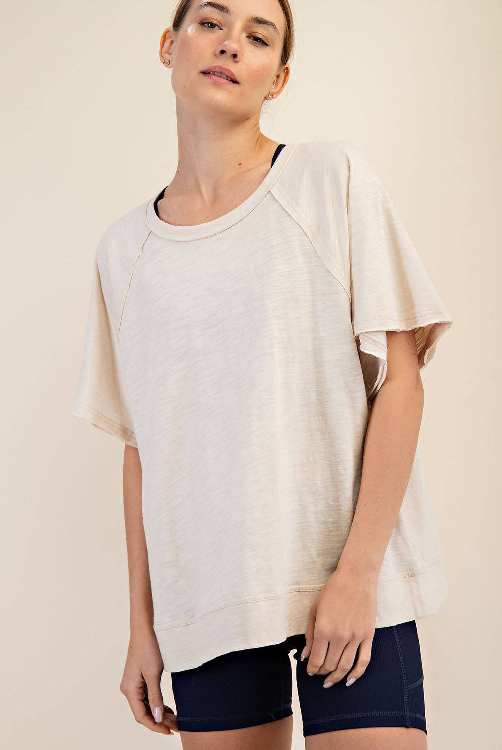 Cotton Slub Oversized Shot Sleeve Top - Hype Up