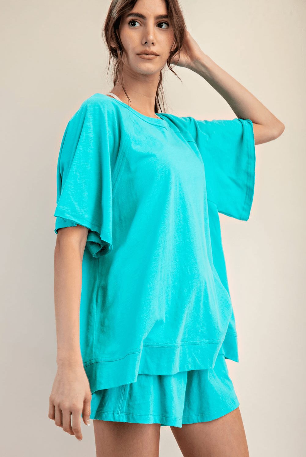 Cotton Slub Oversized Shot Sleeve Top - Hype Up