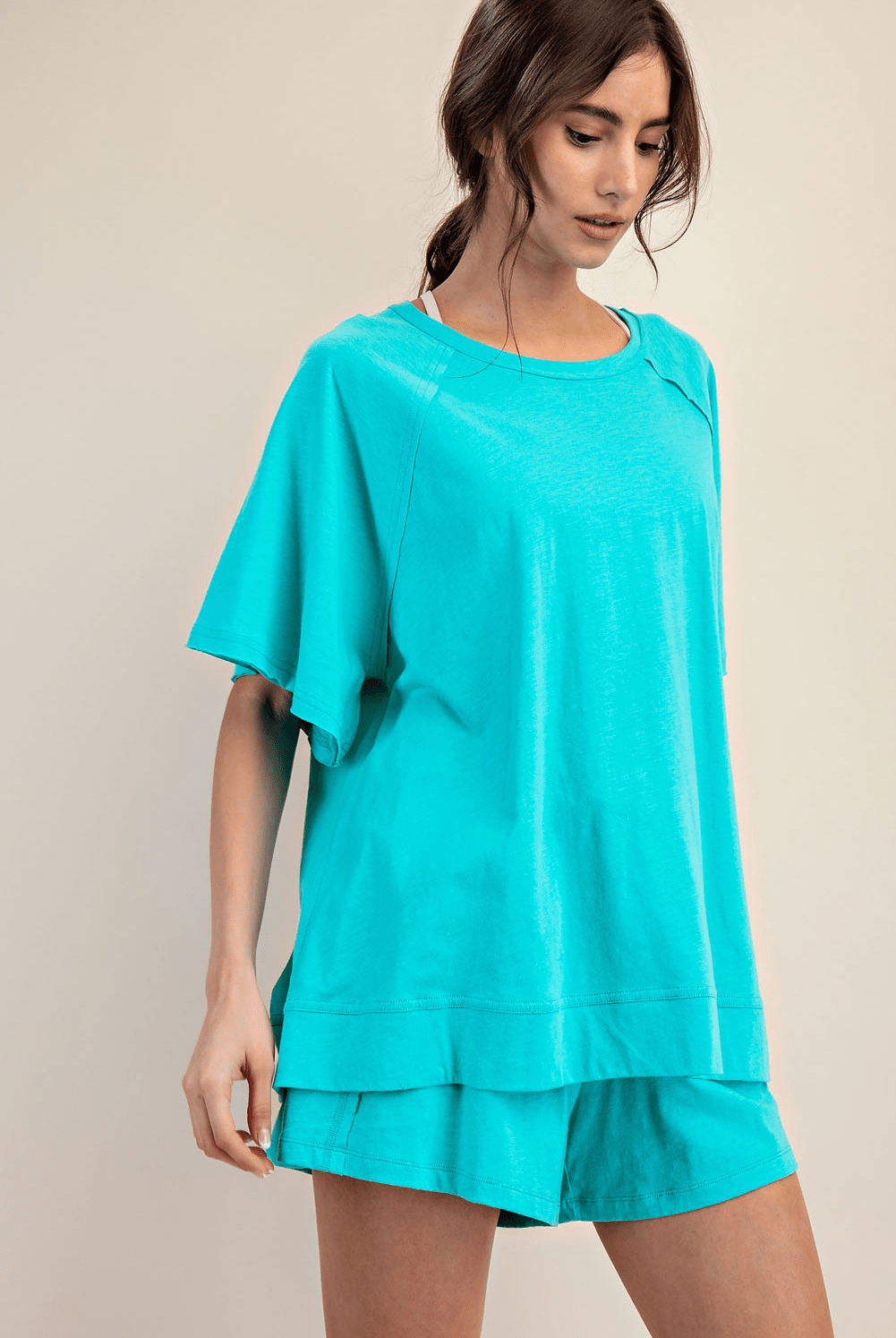 Cotton Slub Oversized Shot Sleeve Top - Hype Up