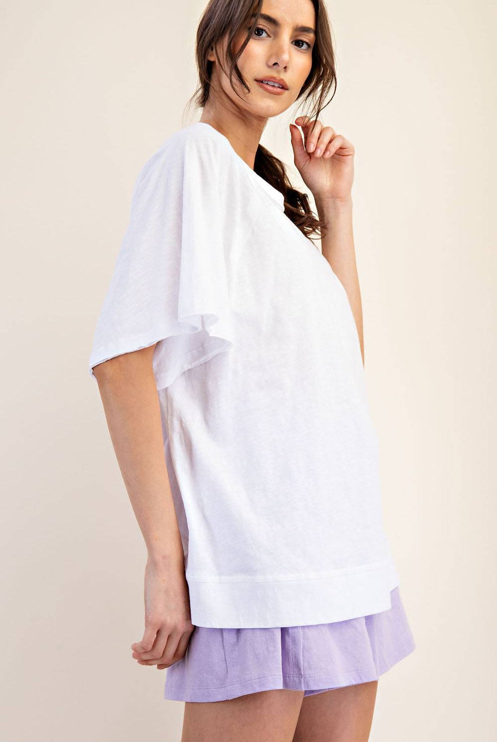 Cotton Slub Oversized Shot Sleeve Top - Hype Up