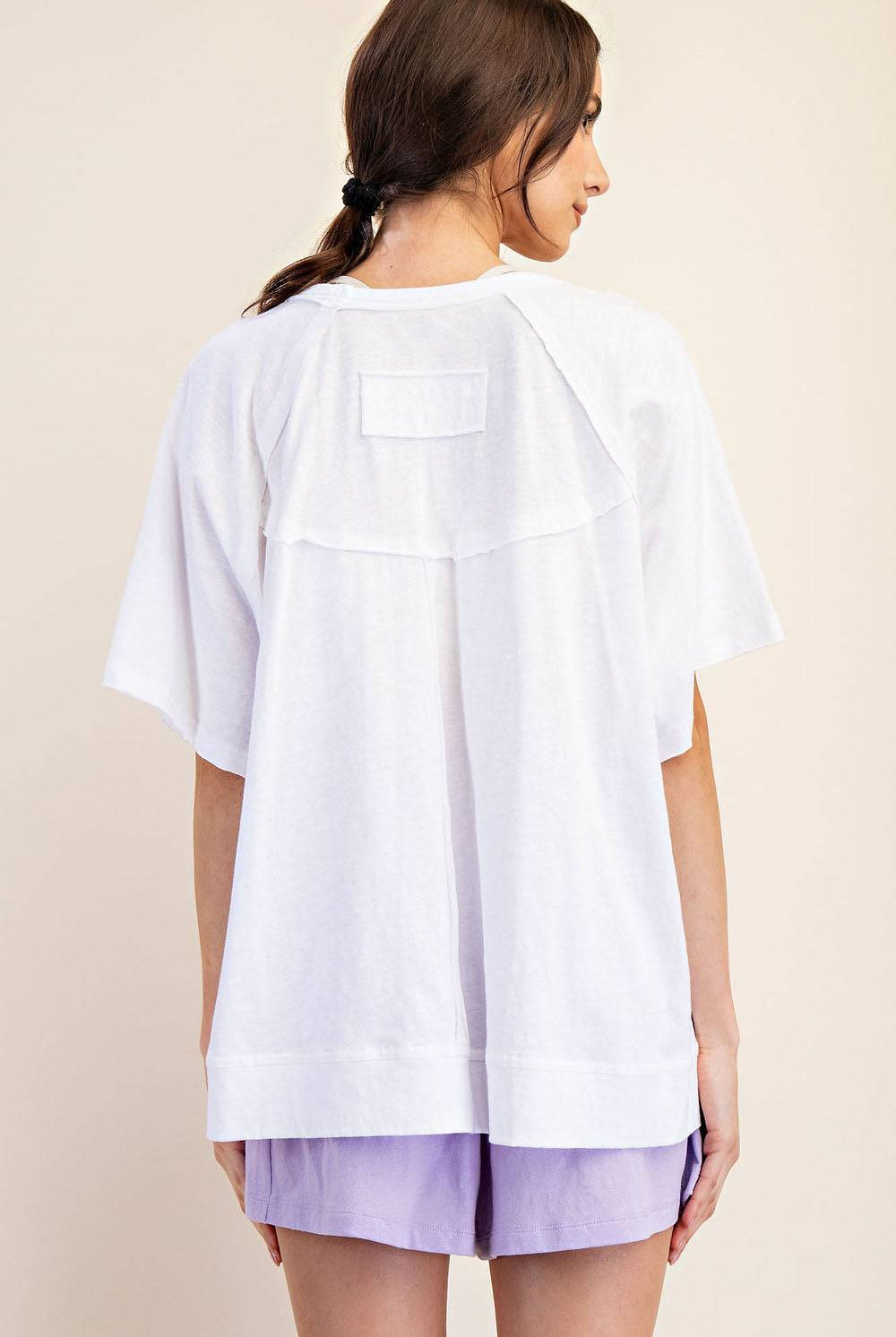 Cotton Slub Oversized Shot Sleeve Top - Hype Up
