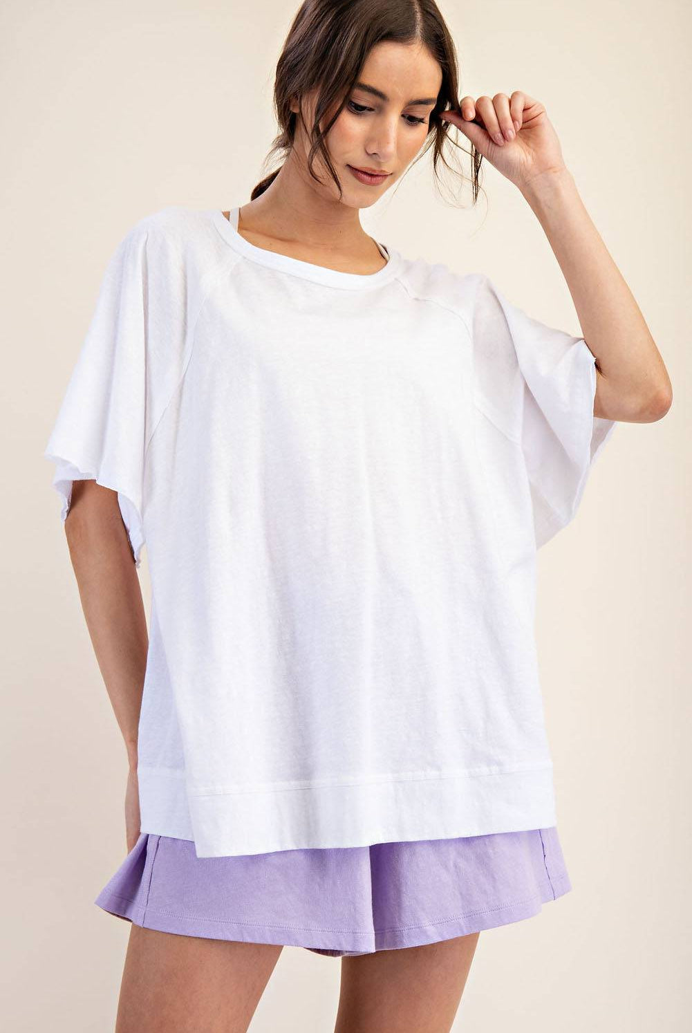 Cotton Slub Oversized Shot Sleeve Top - Hype Up