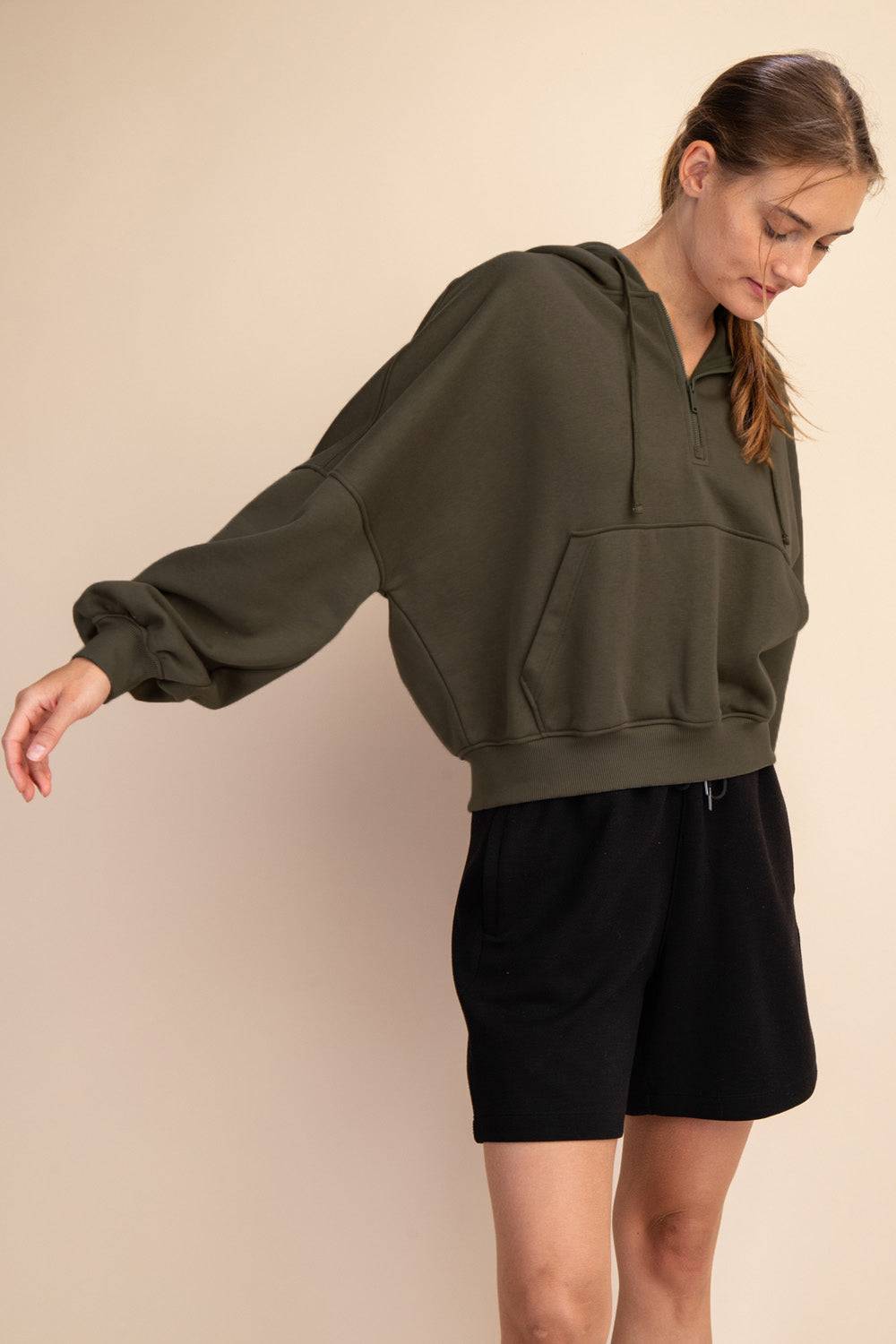 Fleece Quarter Zip Hoodie Jacket - Hype Up