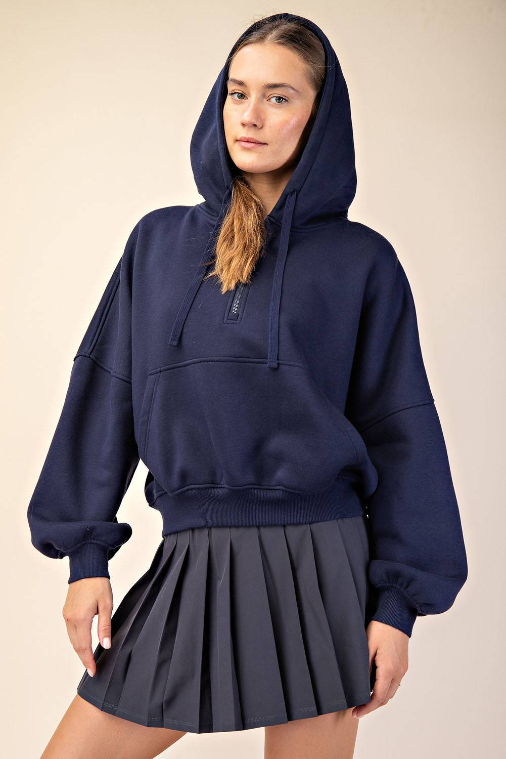 Fleece Quarter Zip Hoodie Jacket - Hype Up