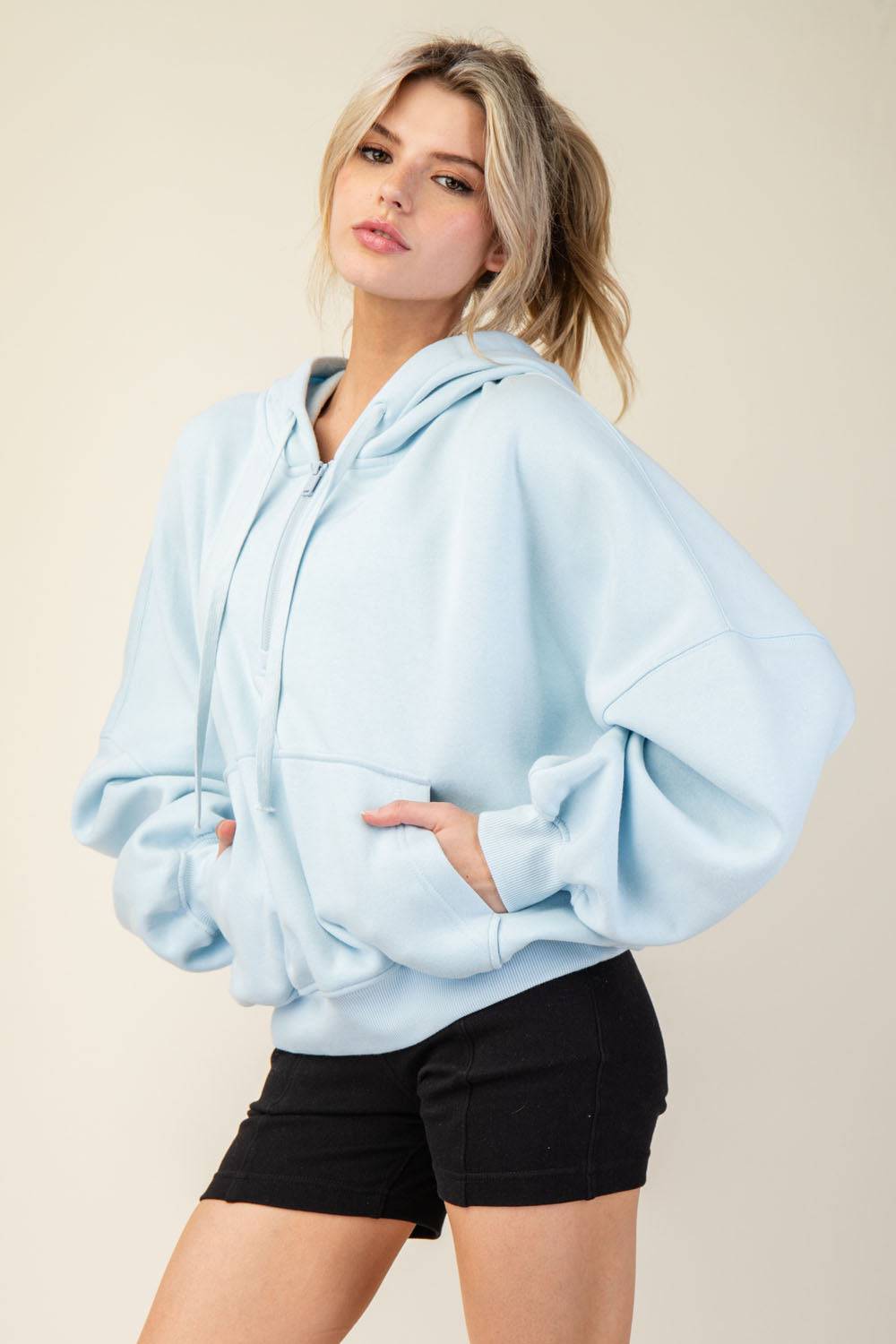 Fleece Quarter Zip Hoodie Jacket - Hype Up