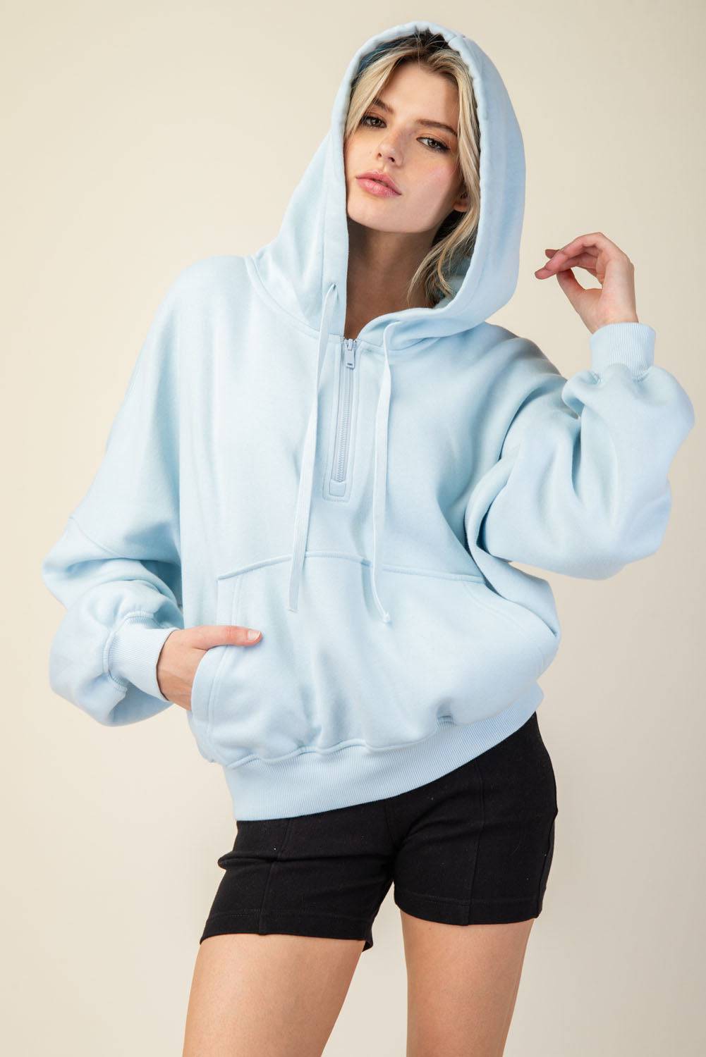 Fleece Quarter Zip Hoodie Jacket - Hype Up
