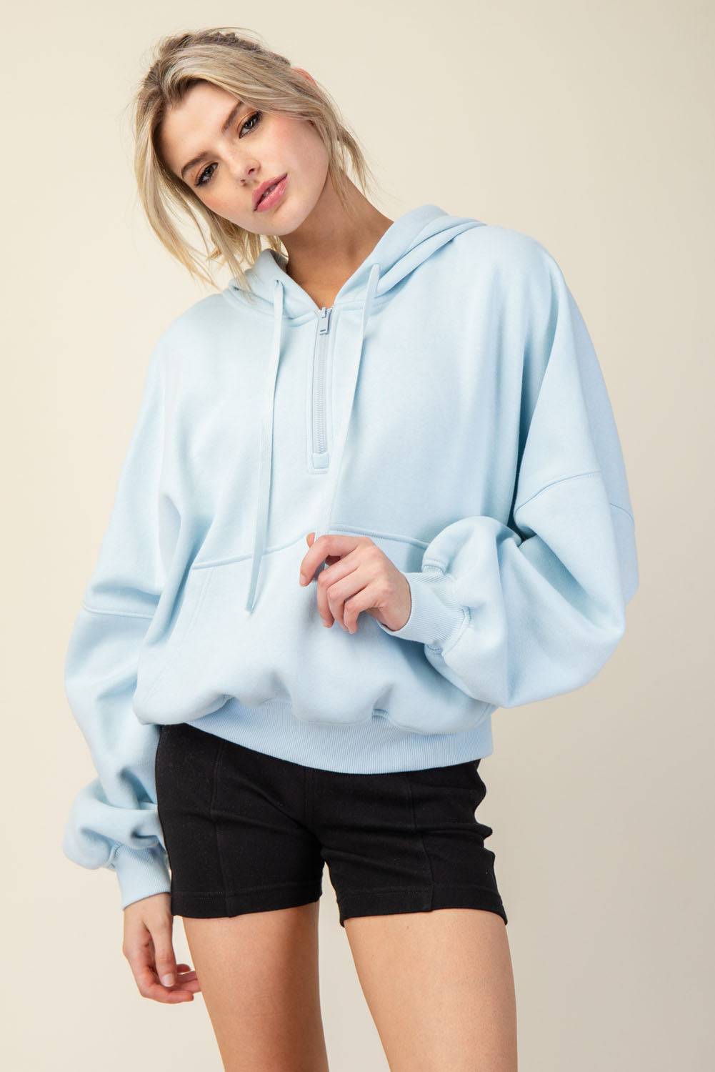 Fleece Quarter Zip Hoodie Jacket - Hype Up